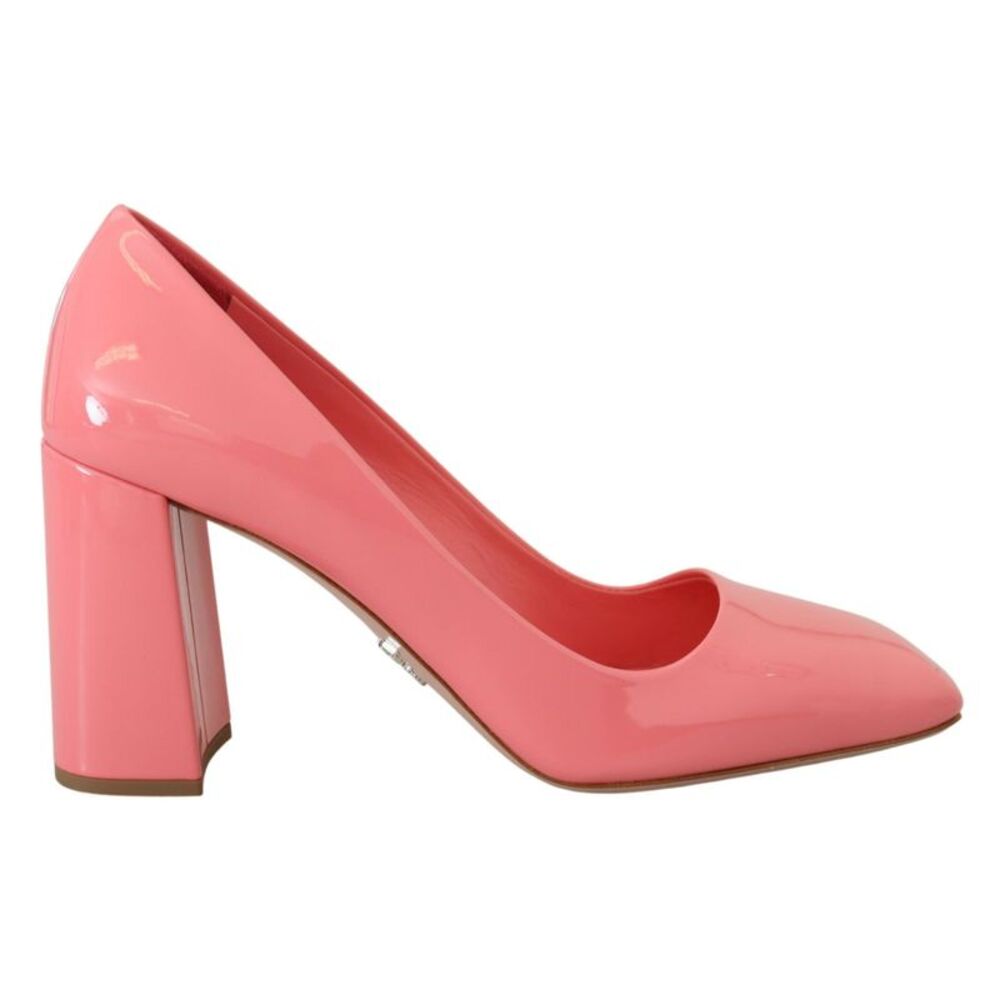 Prada Pink Patent Leather Block Heels Pumps Women's Classic